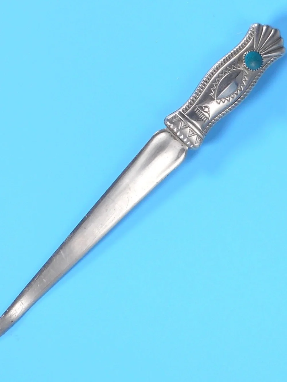 VTG Native American Navajo Letter Opener Sterling Silver Turquoise Stone RARE